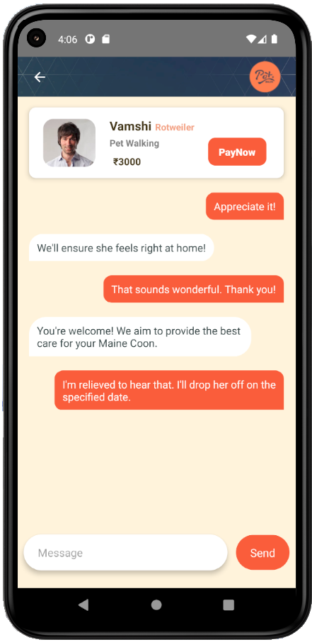 Screenshot of the Pet Michi app home page showcasing features like pet health tracking, appointment scheduling, and a user-friendly interface.